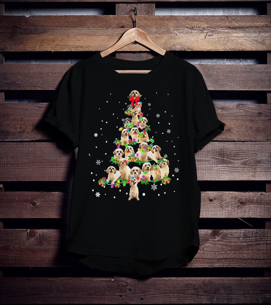 Cute Cavachon Dog Christmas Tree With Snowflakes And Bow T-Shirt