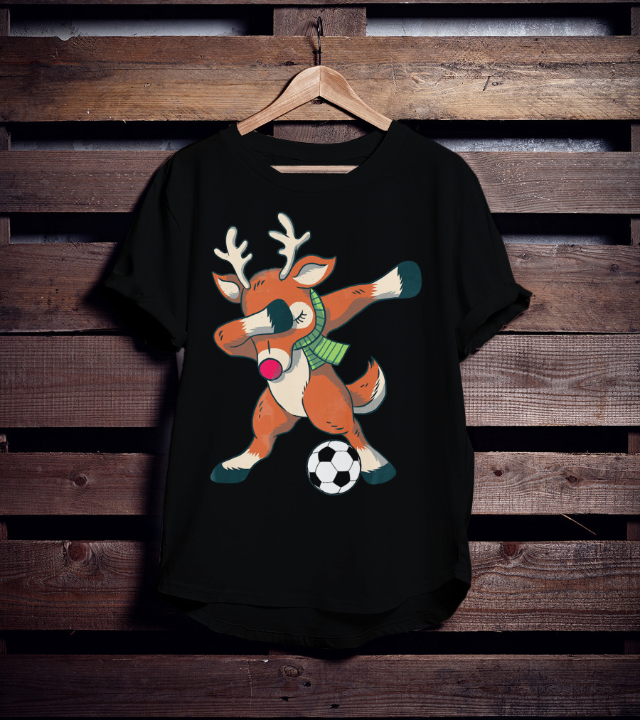 Dabbing Reindeer Soccer Christmas Fun T-Shirt