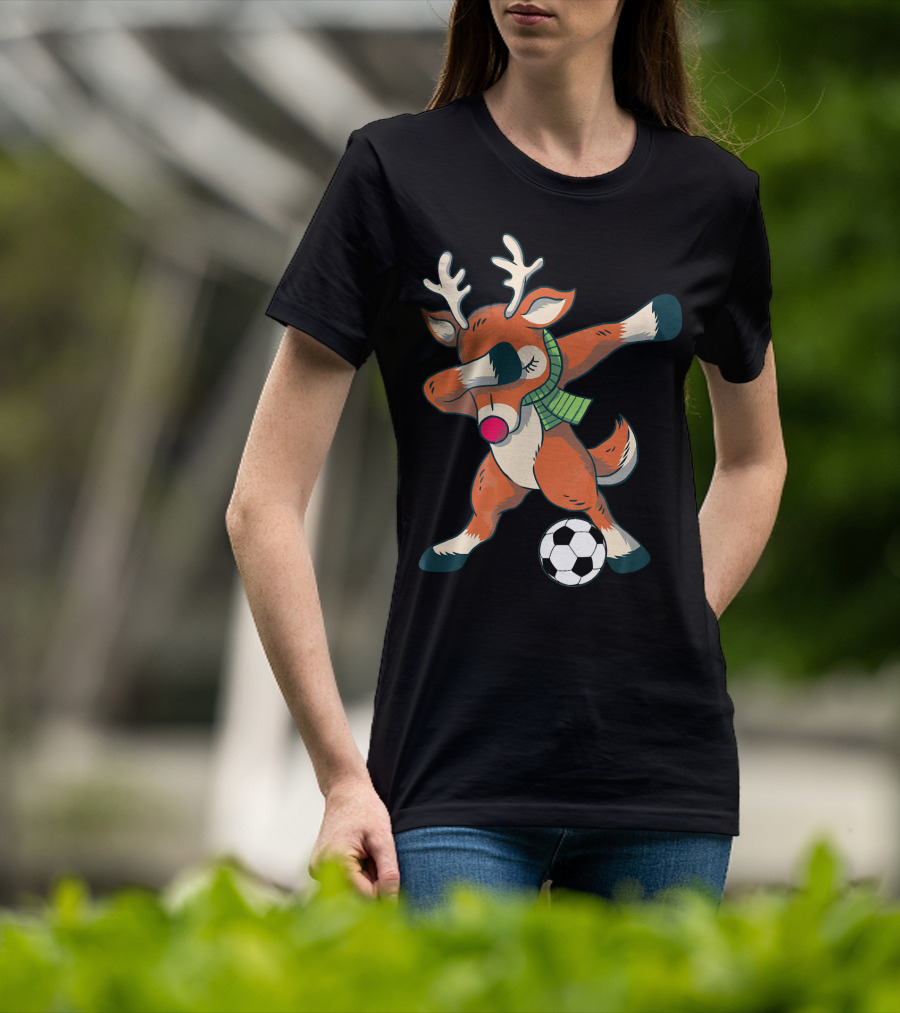 Dabbing Reindeer Soccer Christmas Fun T-Shirt