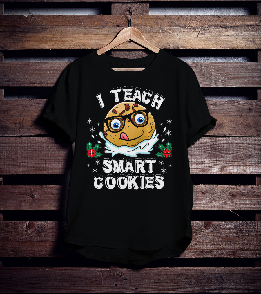 I Teach Smart Cookies Nerdy Christmas Cookie With Glasses And Snowflakes T-Shirt
