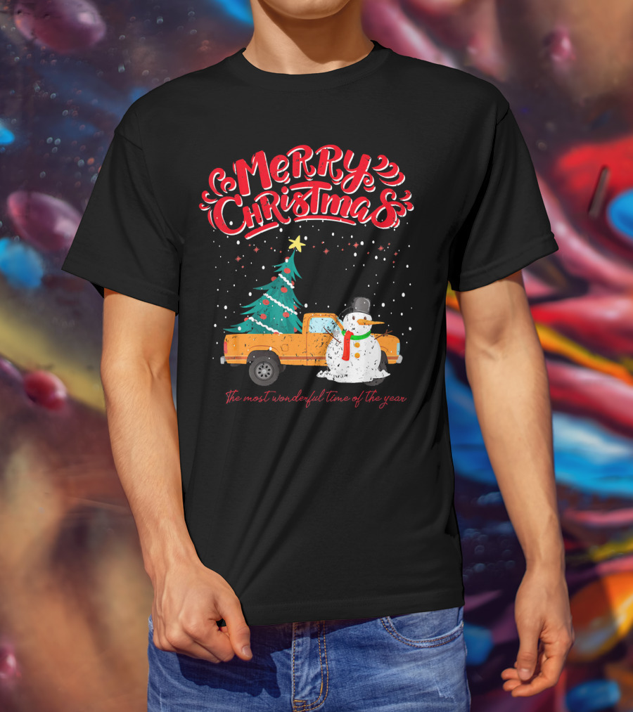 Merry Christmas Santa Truck Family The Most Wonderful Time Of The Year T-Shirt