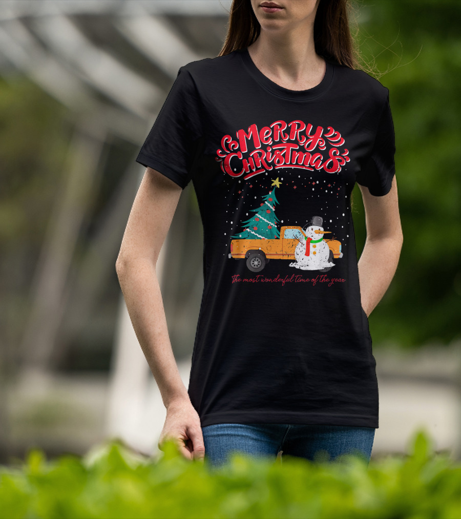 Merry Christmas Santa Truck Family The Most Wonderful Time Of The Year T-Shirt