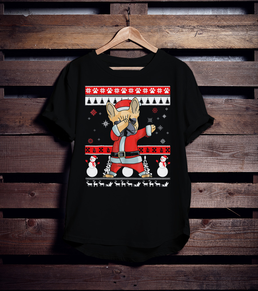 French Bulldog Christmas Frenchie Santa Dabbing Ugly T-Shirt