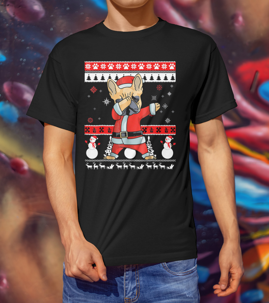 French Bulldog Christmas Frenchie Santa Dabbing Ugly T-Shirt
