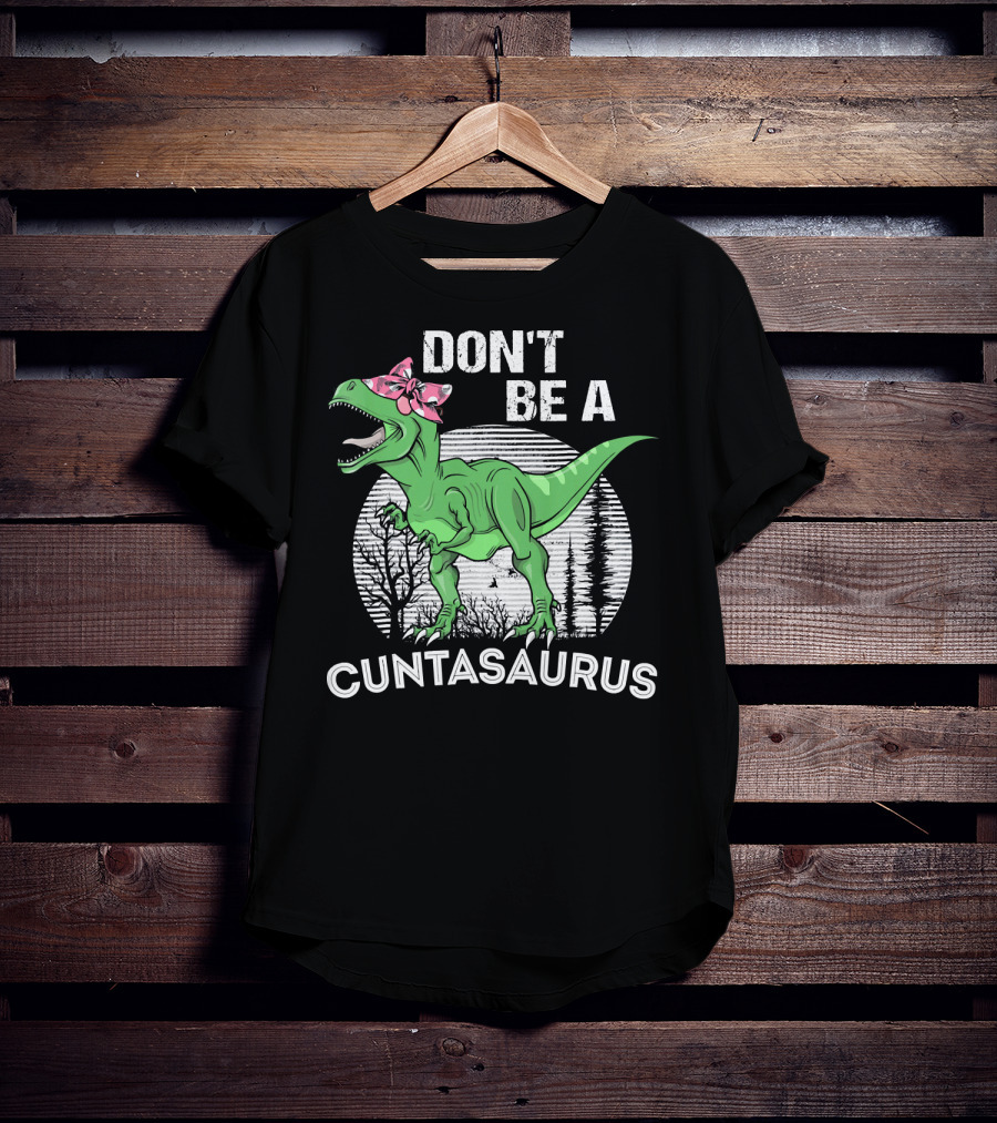 DON'T BE A CUNTASAURUS Dinosaur With Pink Bow In Moonlit Forest T-Shirt