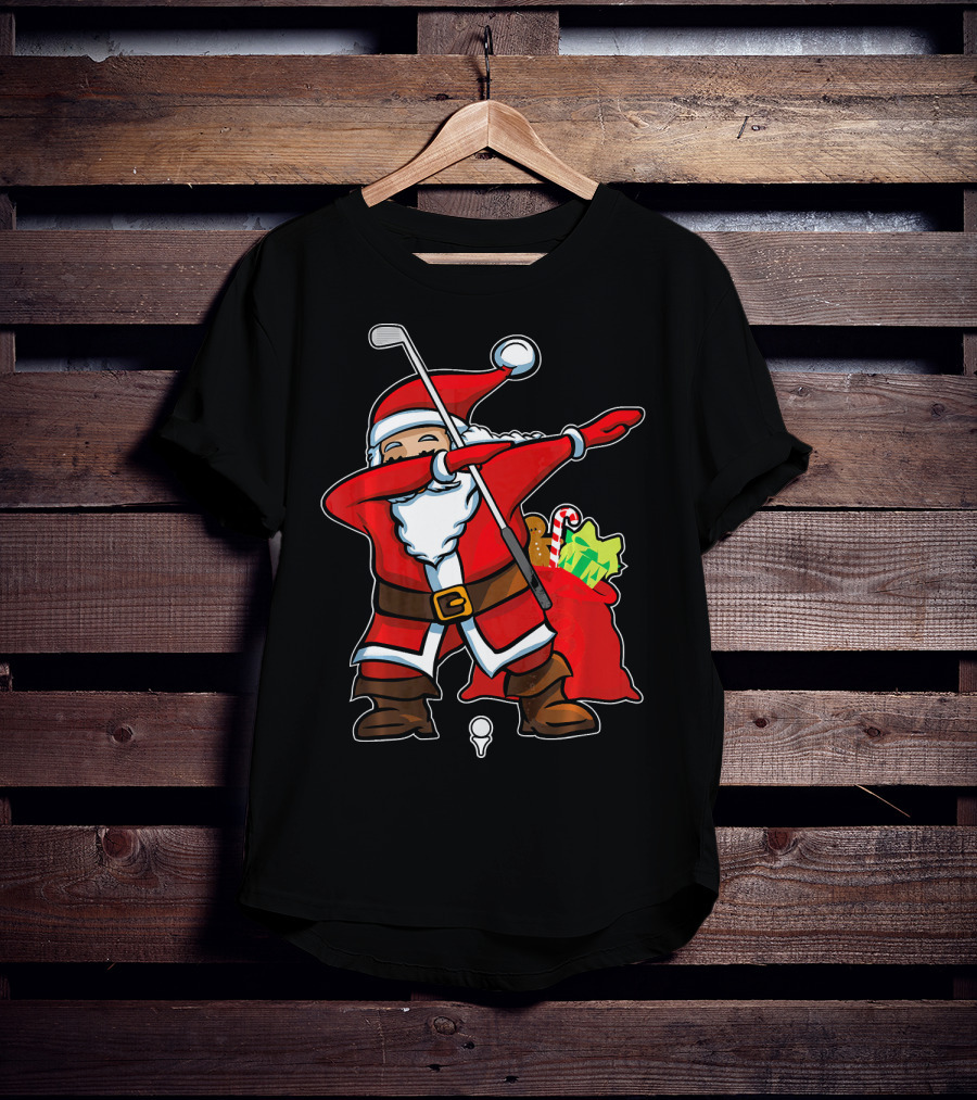 Christmas Dabbing Golf Santa With Gift Bag And Candy Cane T-Shirt