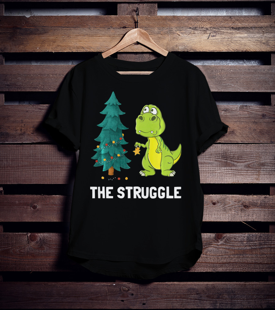 The Struggle T Rex Christmas Tree Ornament Dilemma T-Shirt