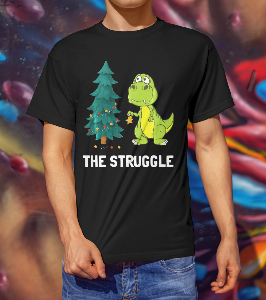 The Struggle T Rex Christmas Tree Ornament Dilemma T-Shirt