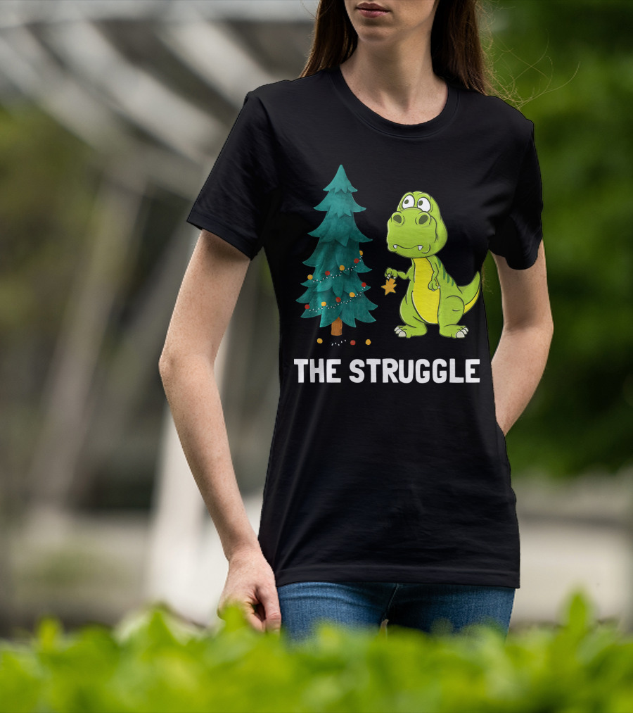 The Struggle T Rex Christmas Tree Ornament Dilemma T-Shirt