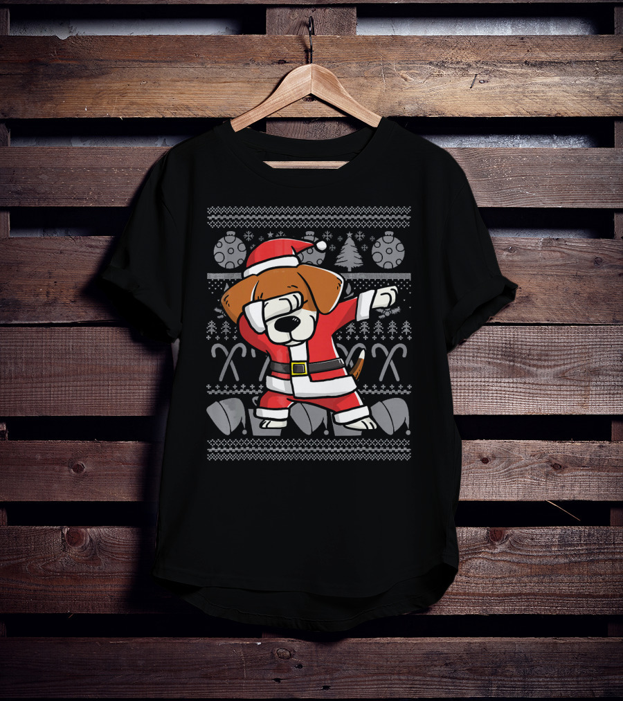 Dabbing Beagle Dog In Santa Claus Costume Christmas T-Shirt