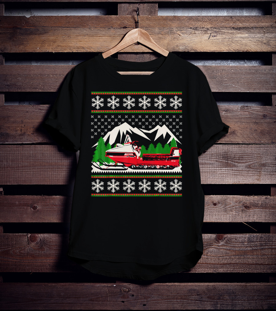 Vintage Snowmobile Ugly Christmas T-Shirt