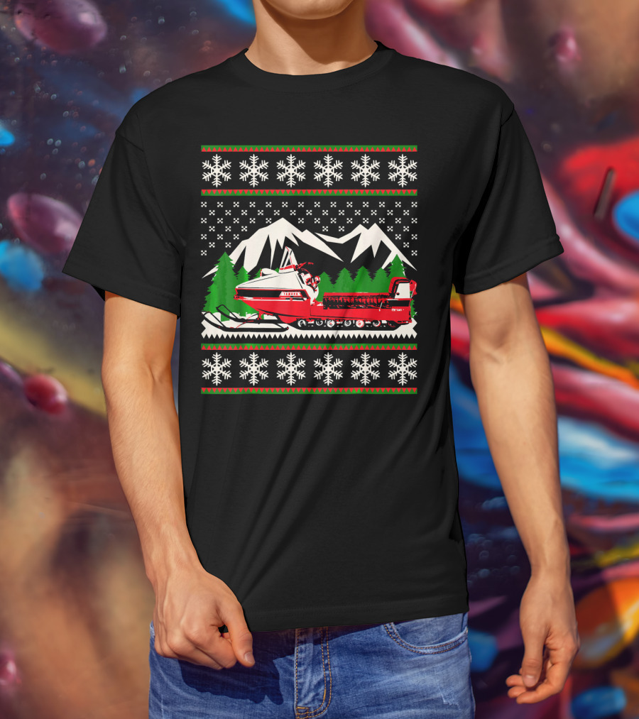 Vintage Snowmobile Ugly Christmas T-Shirt