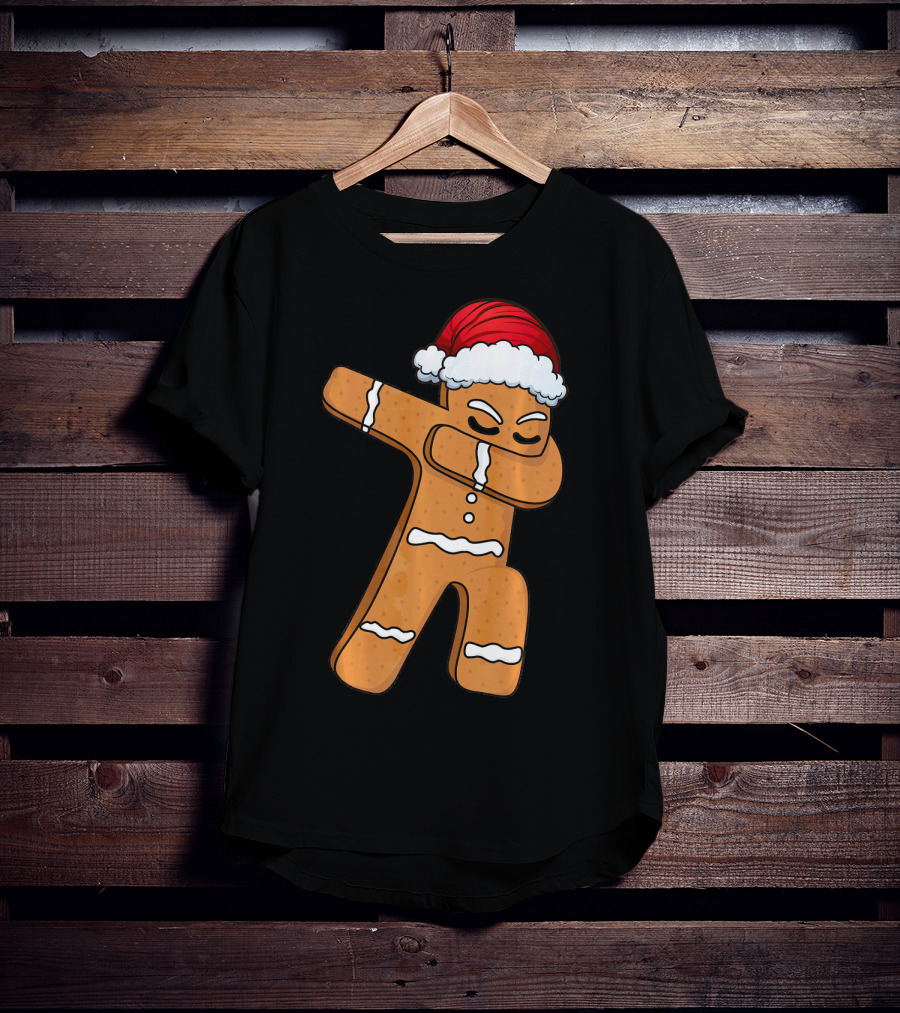 Dabbing Gingerbread Man With Santa Hat Holiday Fun T-Shirt