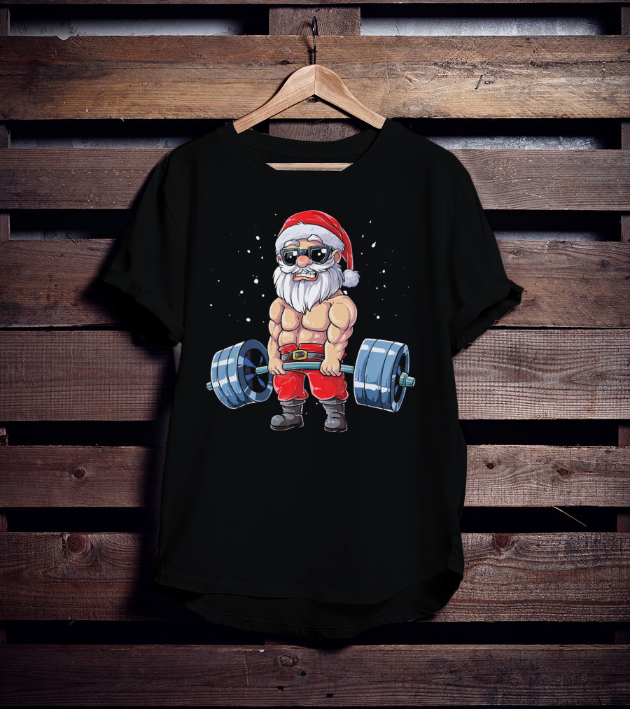 Muscular Santa Deadlift Fitness Christmas T-Shirt