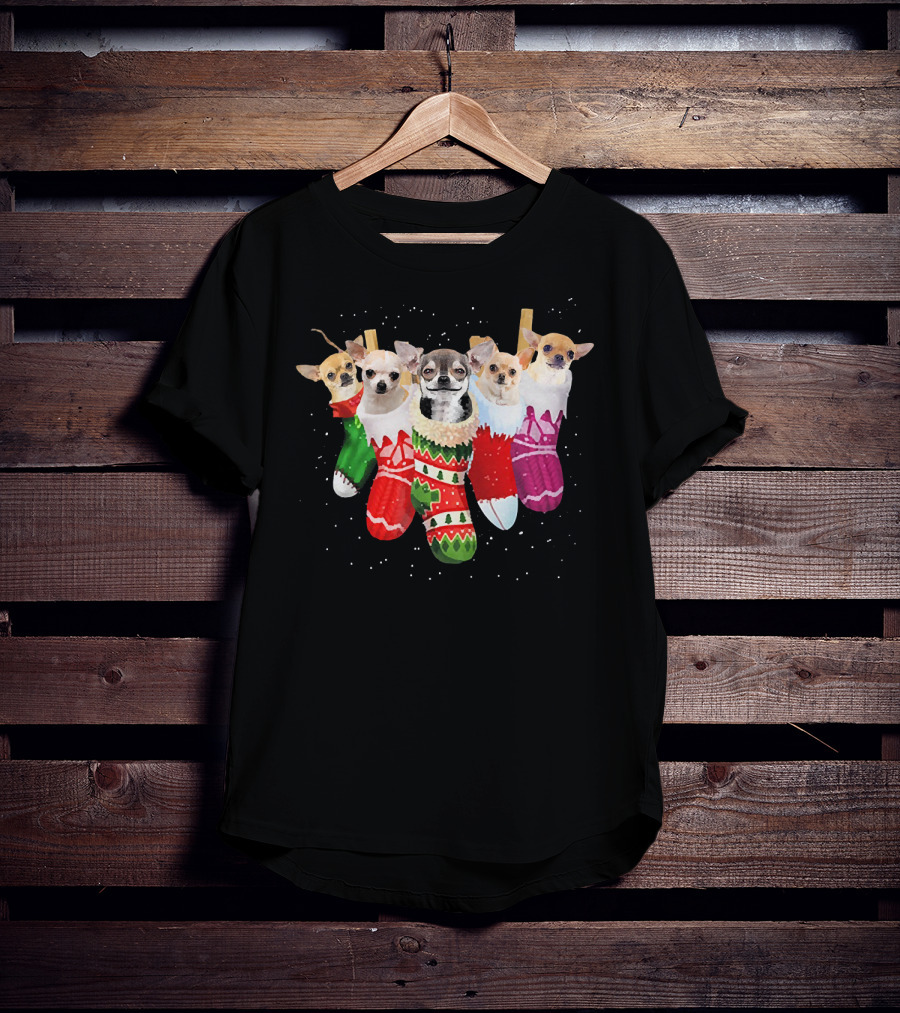 Chihuahua Puppies In Festive Holiday Socks T-Shirt