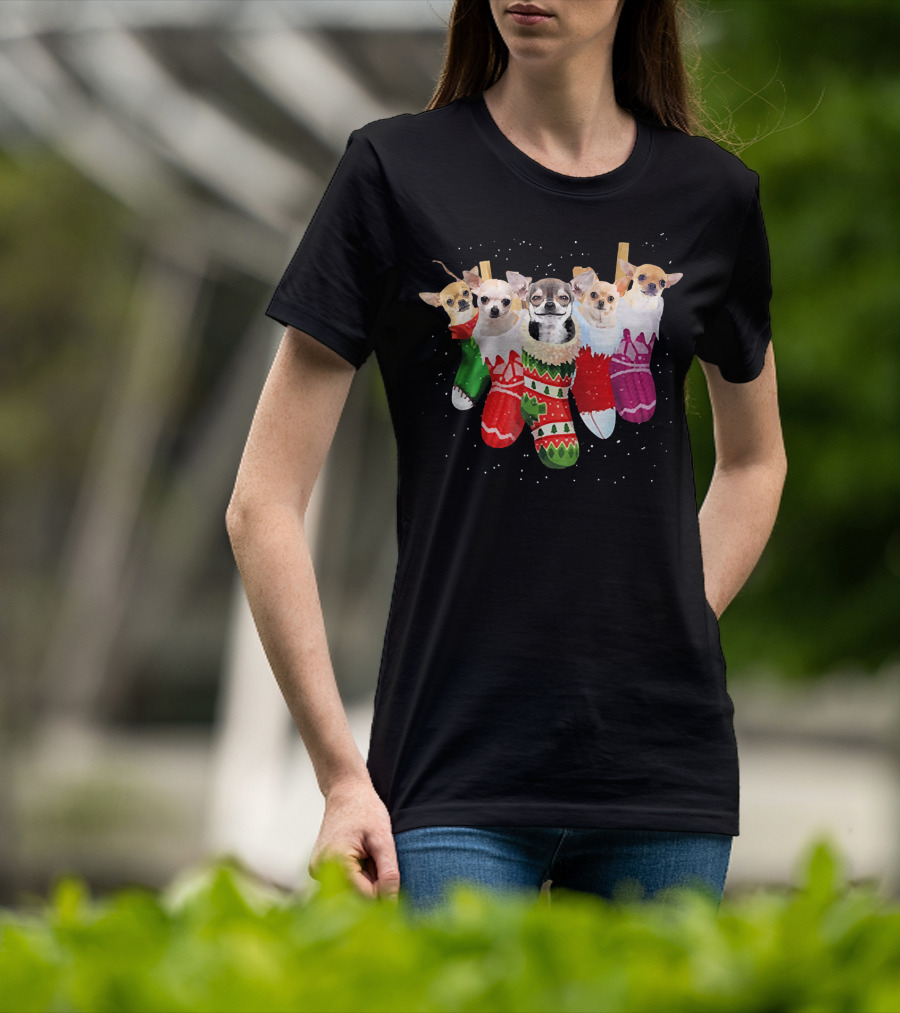 Chihuahua Puppies In Festive Holiday Socks T-Shirt