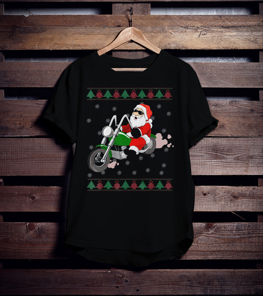 Funny Santa Claus Riding Motorcycle Christmas T-Shirt