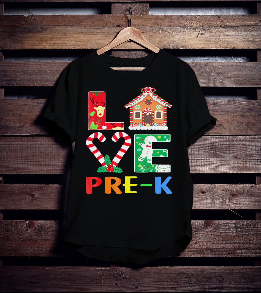 LOVE Candy Cane Reindeer Gingerbread PRE-K T-Shirt