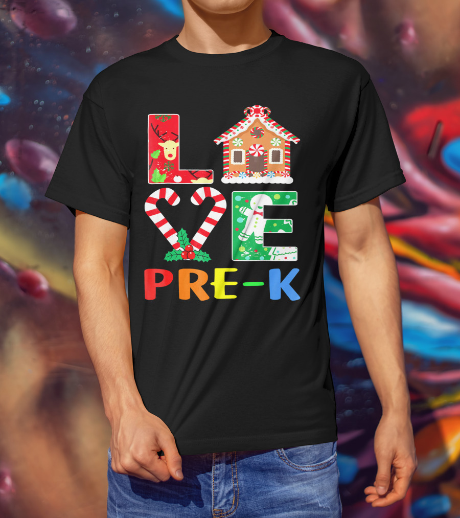 LOVE Candy Cane Reindeer Gingerbread PRE-K T-Shirt