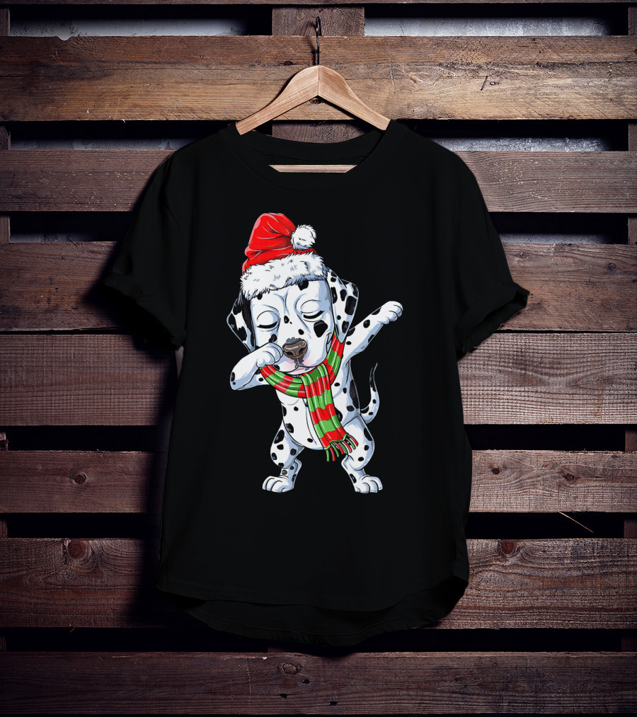 Dabbing Dalmatian Puppy In Santa Hat And Festive Scarf T-Shirt