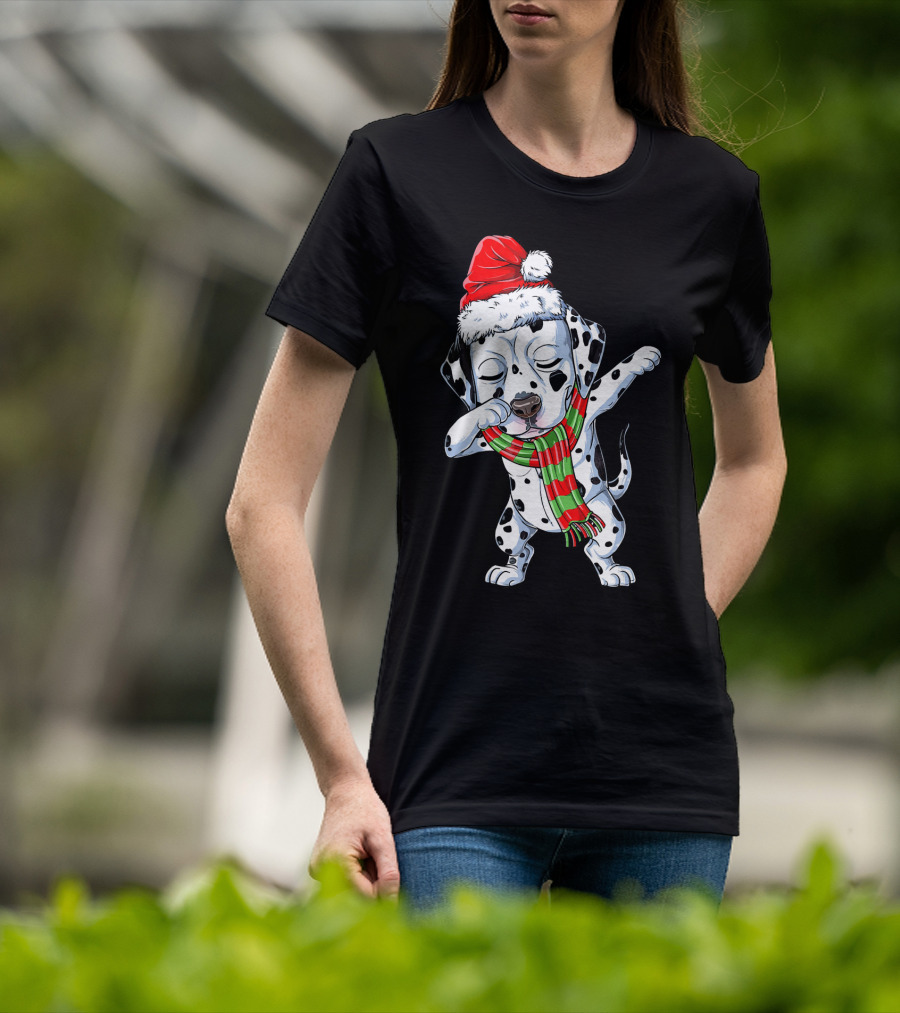 Dabbing Dalmatian Puppy In Santa Hat And Festive Scarf T-Shirt