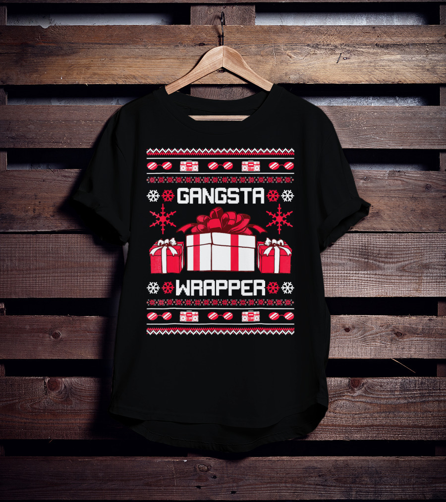Gangsta Wrapper Christmas Presents And Boomboxes Ugly T-Shirt
