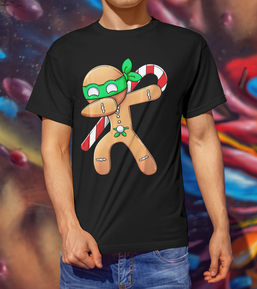 Christmas Boys Dabbing Gingerbread Ninja Candy Cane T-Shirt