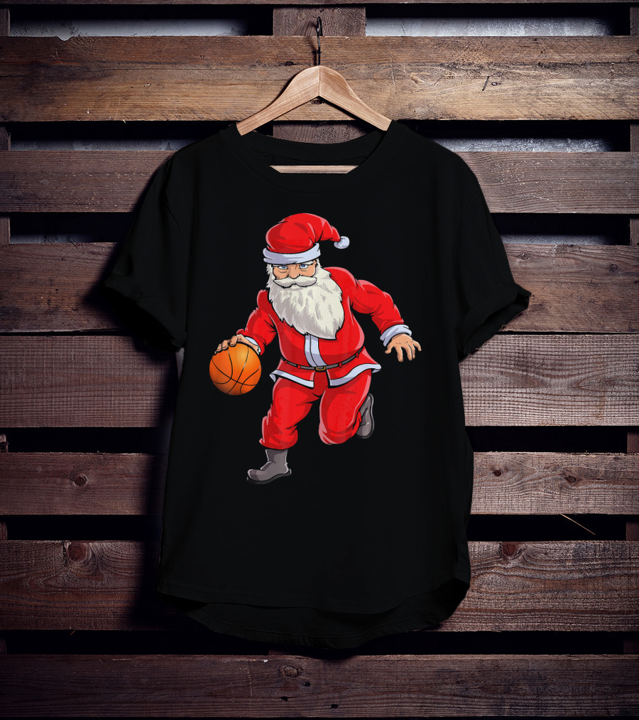 Santa Claus Basketball Dribble Christmas T-Shirt