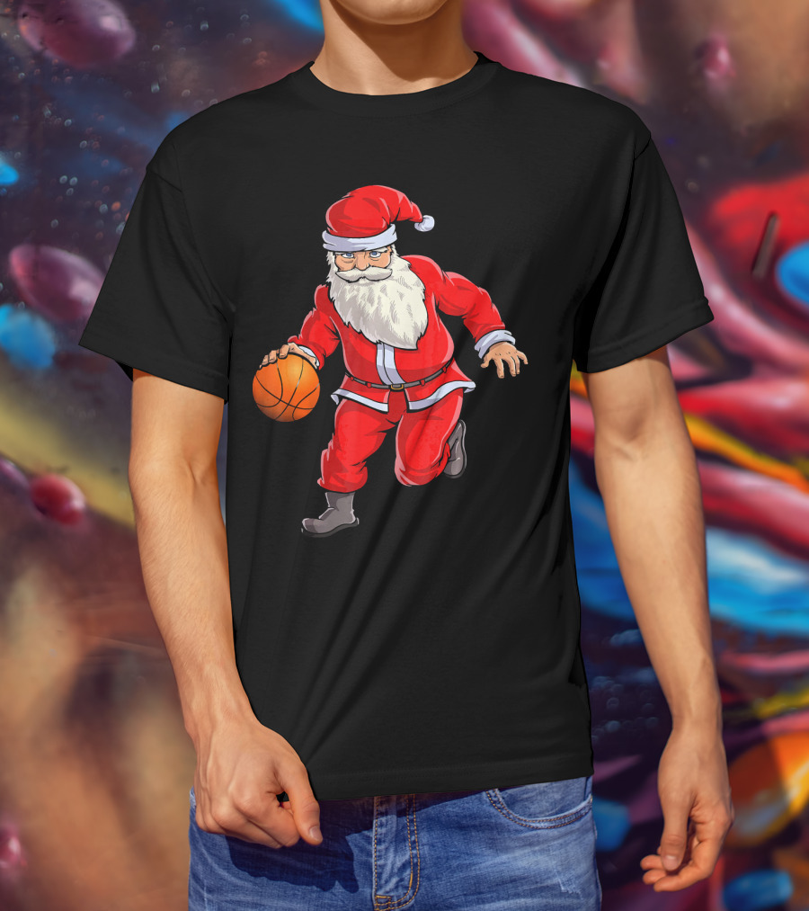 Santa Claus Basketball Dribble Christmas T-Shirt