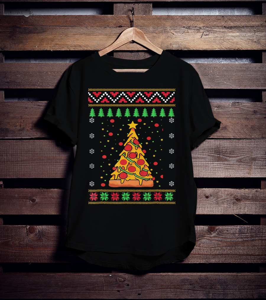 Pizza Ugly Christmas Xmas Tree Pepperoni Cheese Holiday T-Shirt