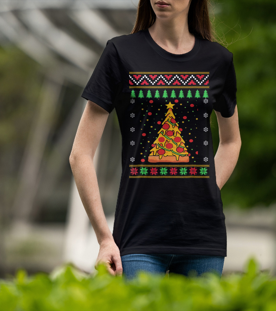 Pizza Ugly Christmas Xmas Tree Pepperoni Cheese Holiday T-Shirt