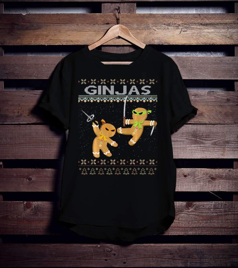 Ginjas Gingerbread Ninjas Funny Ugly Christmas T-Shirt