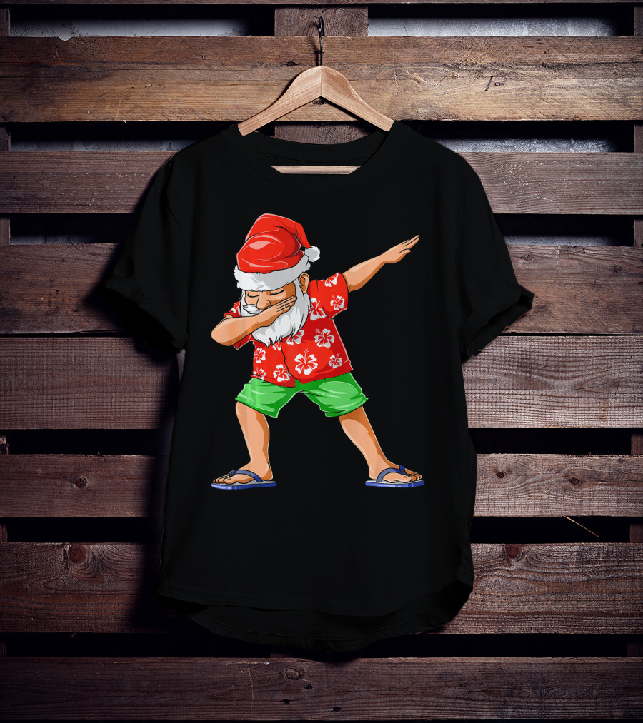 Dabbing Santa In Hawaiian Shirt And Sandals Christmas In July Party T-Shirt