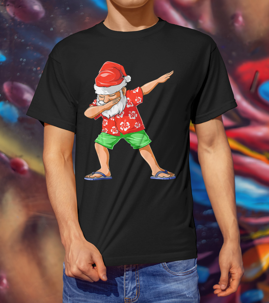 Dabbing Santa In Hawaiian Shirt And Sandals Christmas In July Party T-Shirt