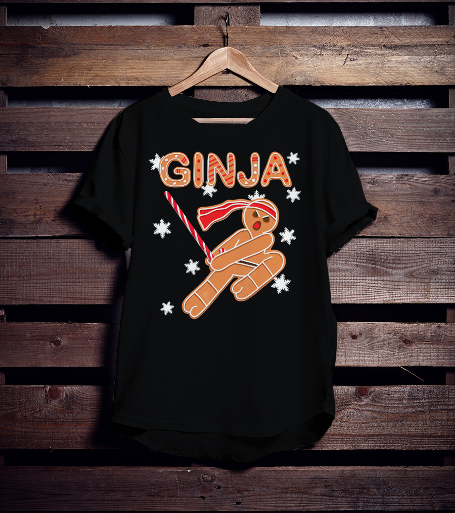Gingerbread Ginja Funny Christmas Ninja Candy Cane Snowflakes T-Shirt