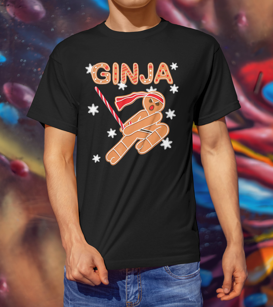 Gingerbread Ginja Funny Christmas Ninja Candy Cane Snowflakes T-Shirt