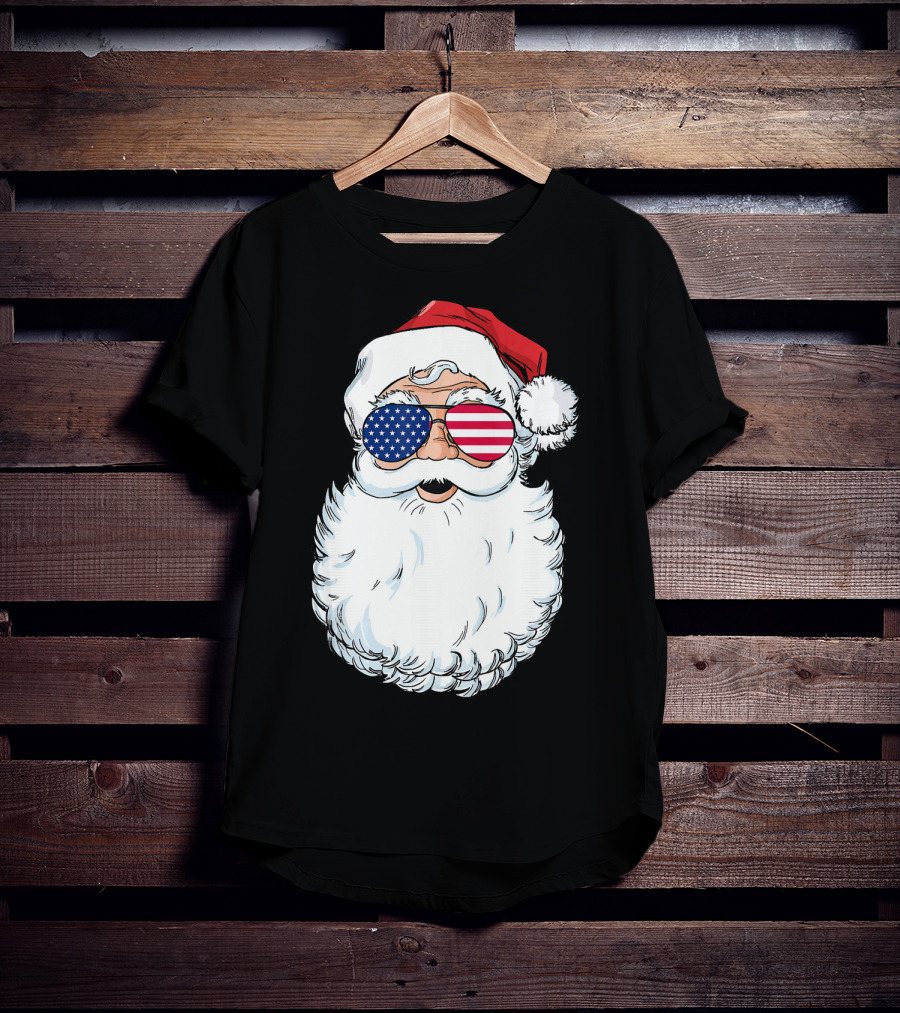 Santa Claus Patriotic USA Sunglasses Christmas T-Shirt