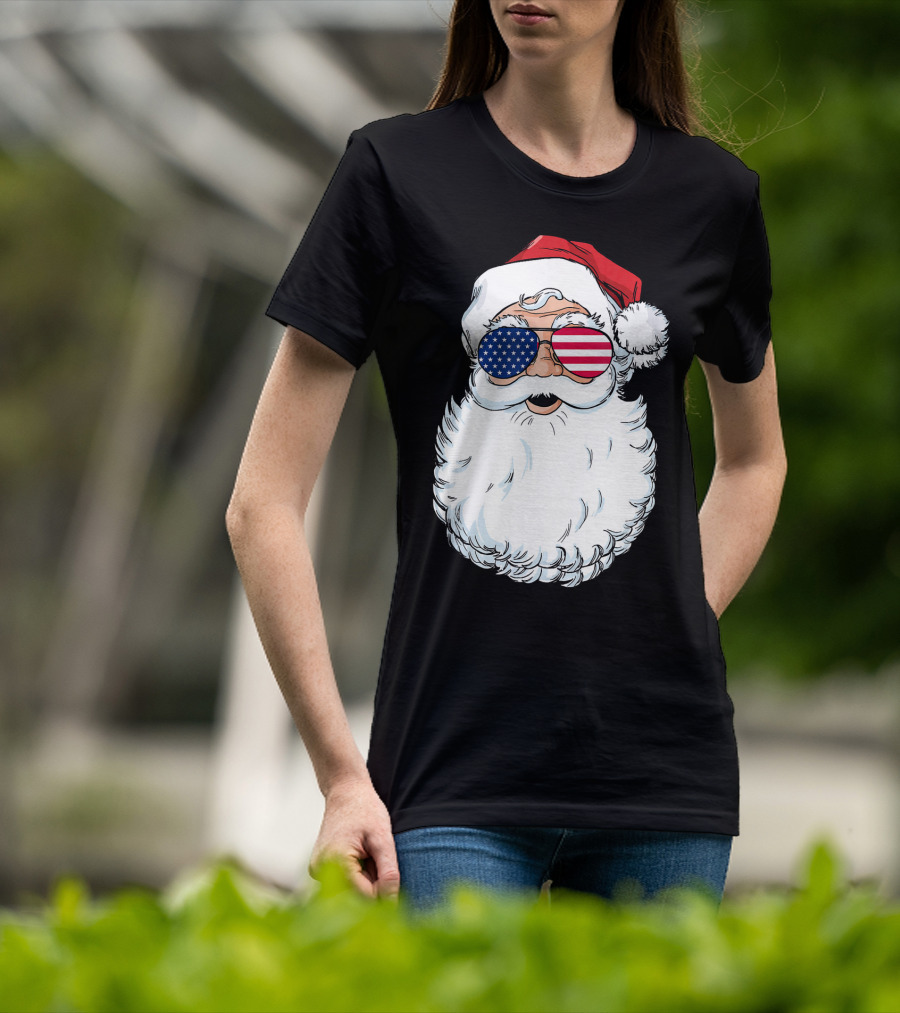 Santa Claus Patriotic USA Sunglasses Christmas T-Shirt