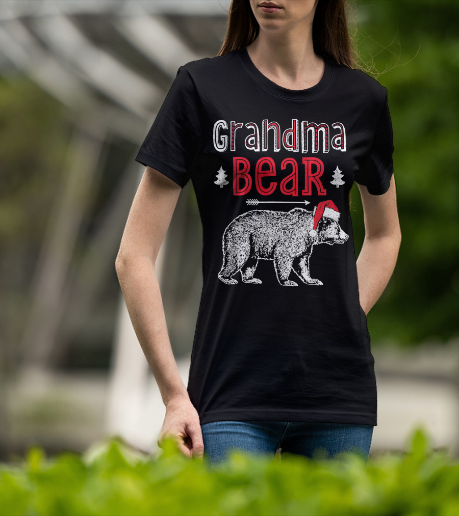 Grandma Bear Christmas Santa Hat Family Holiday Winter T-Shirt