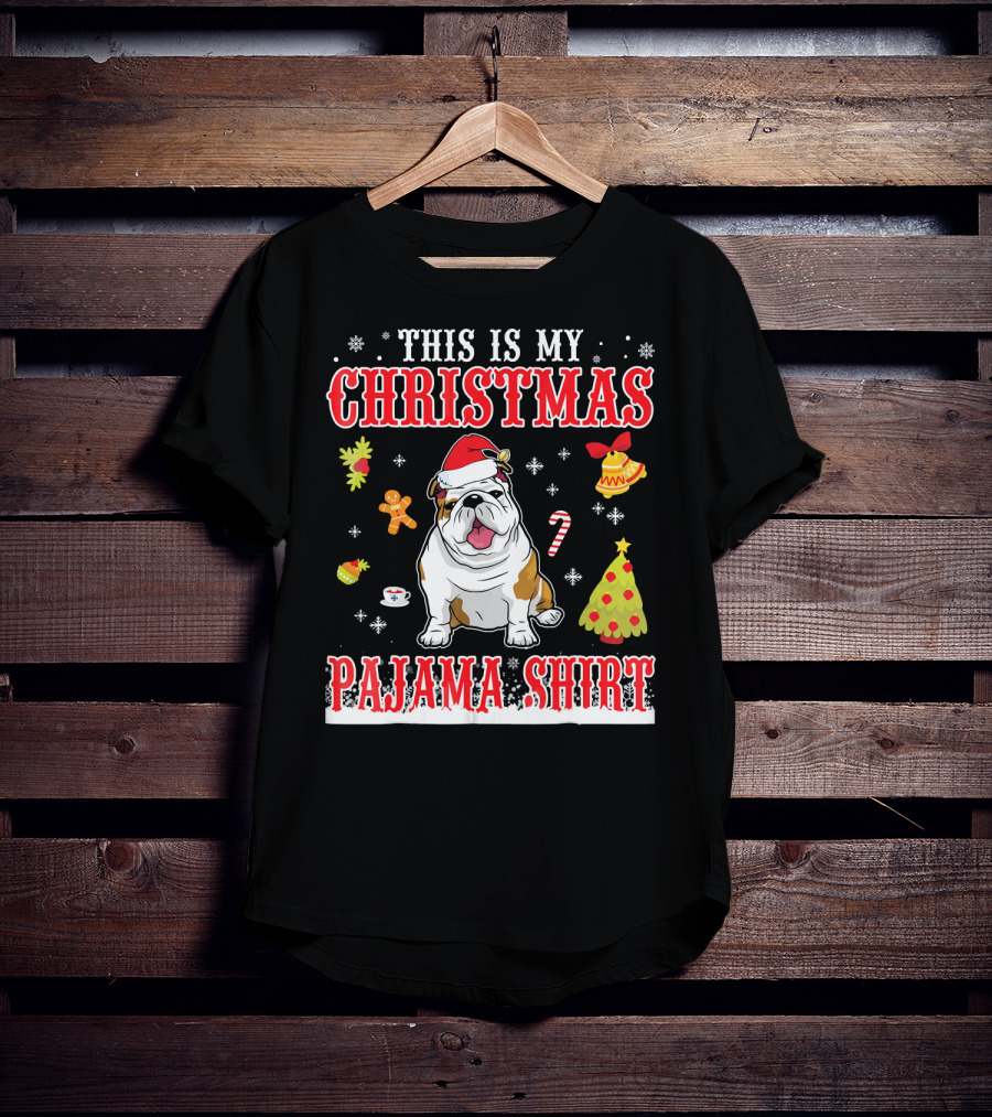 This Is My Christmas Pajama Shirt English Bulldog Snowflake Festive Holiday T-Shirt