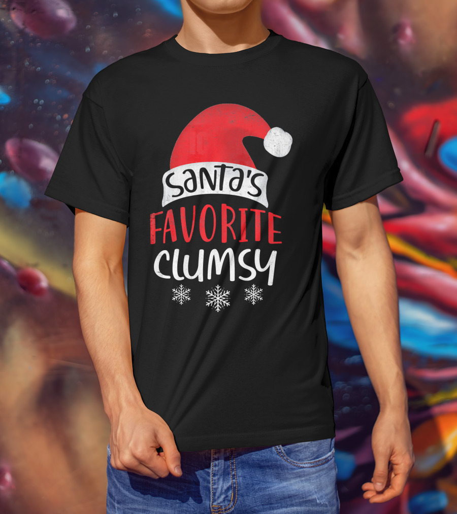 Santa's Favorite Clumsy Christmas Snowflakes Santa Hat T-Shirt
