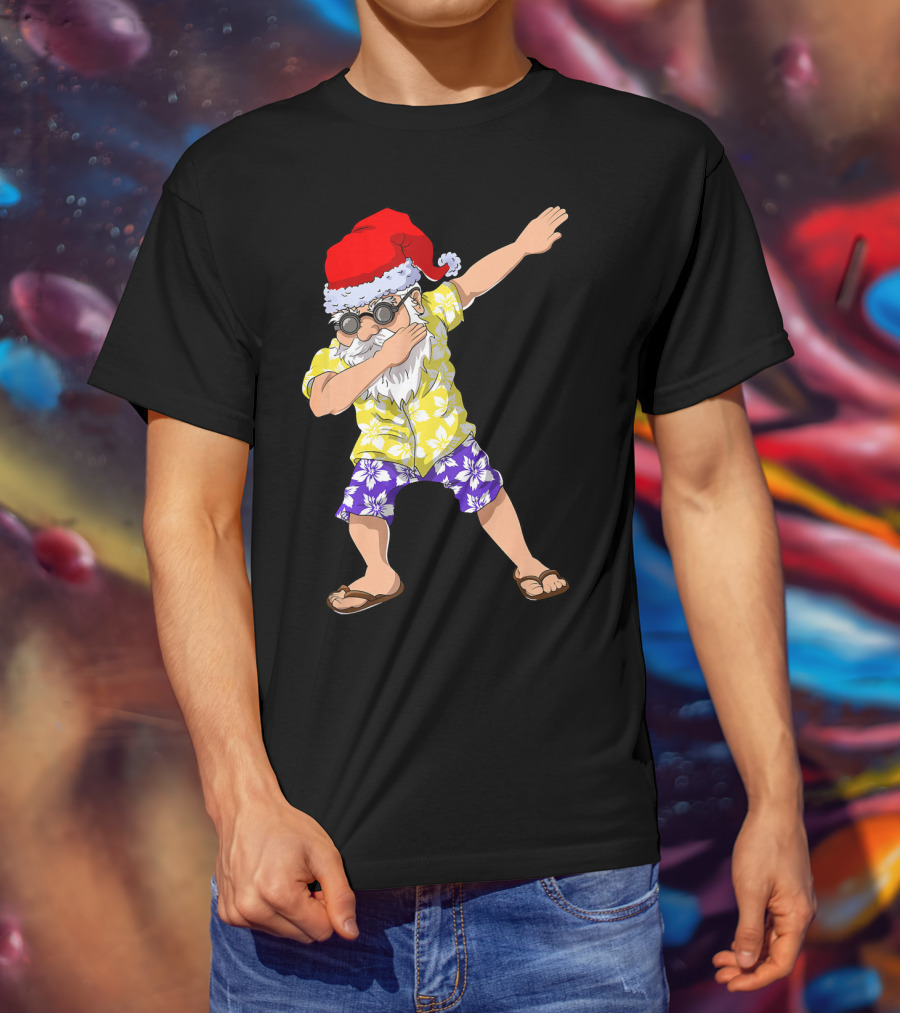 Santa Claus Dabbing In Hawaiian Shirt Christmas In July T-Shirt