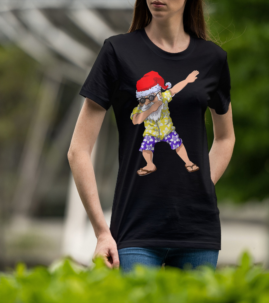 Santa Claus Dabbing In Hawaiian Shirt Christmas In July T-Shirt