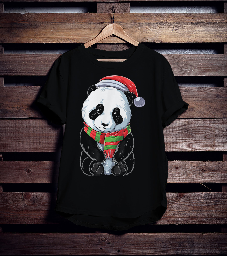 Christmas Panda Santa Hat Pandas Festive Scarf T-Shirt