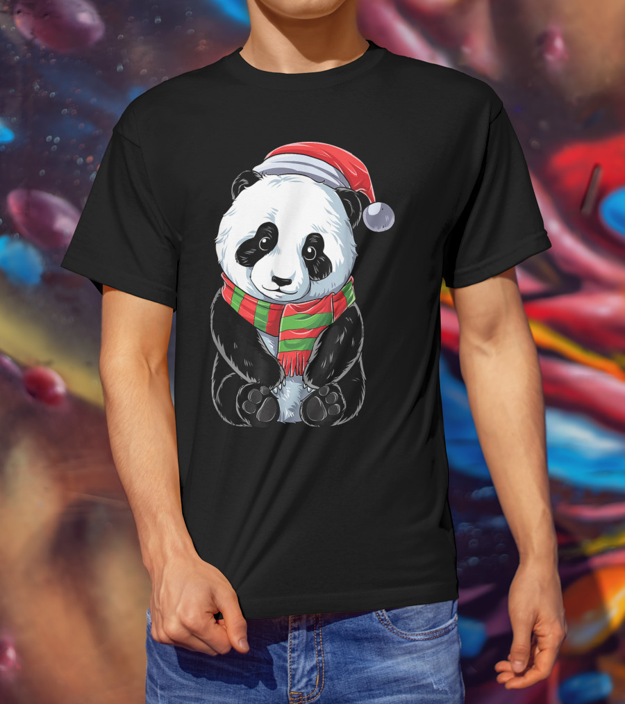 Christmas Panda Santa Hat Pandas Festive Scarf T-Shirt