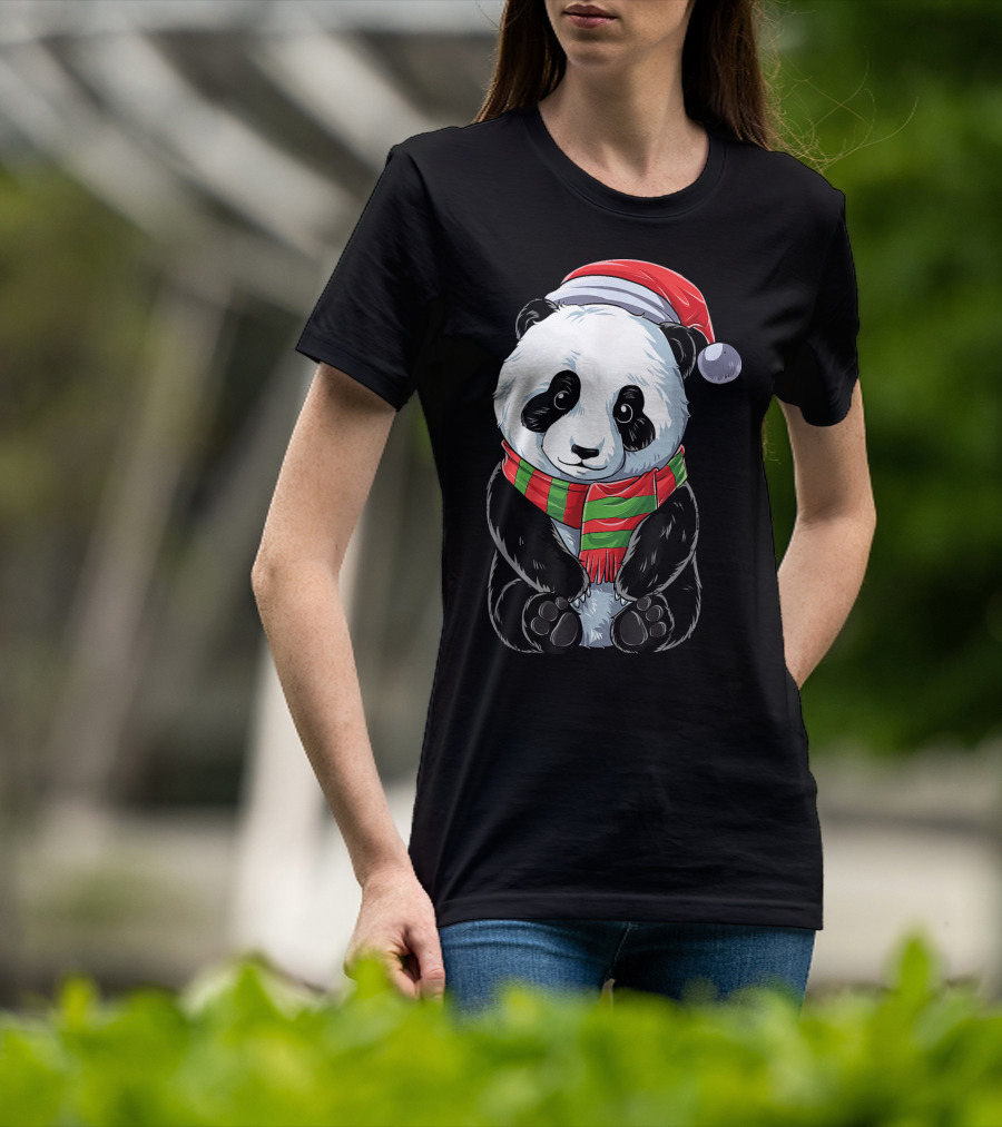 Christmas Panda Santa Hat Pandas Festive Scarf T-Shirt