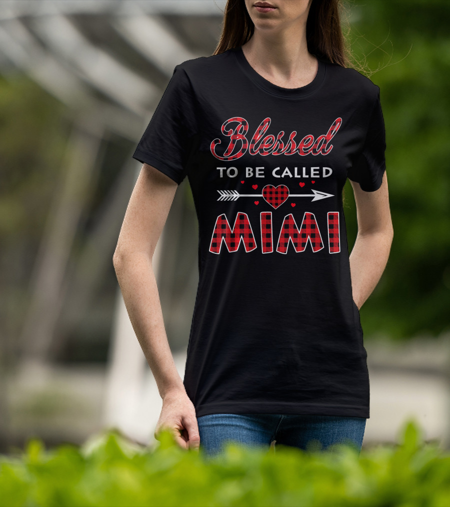 Blessed To Be Called Mimi Buffalo Plaid Heart Arrow T-Shirt