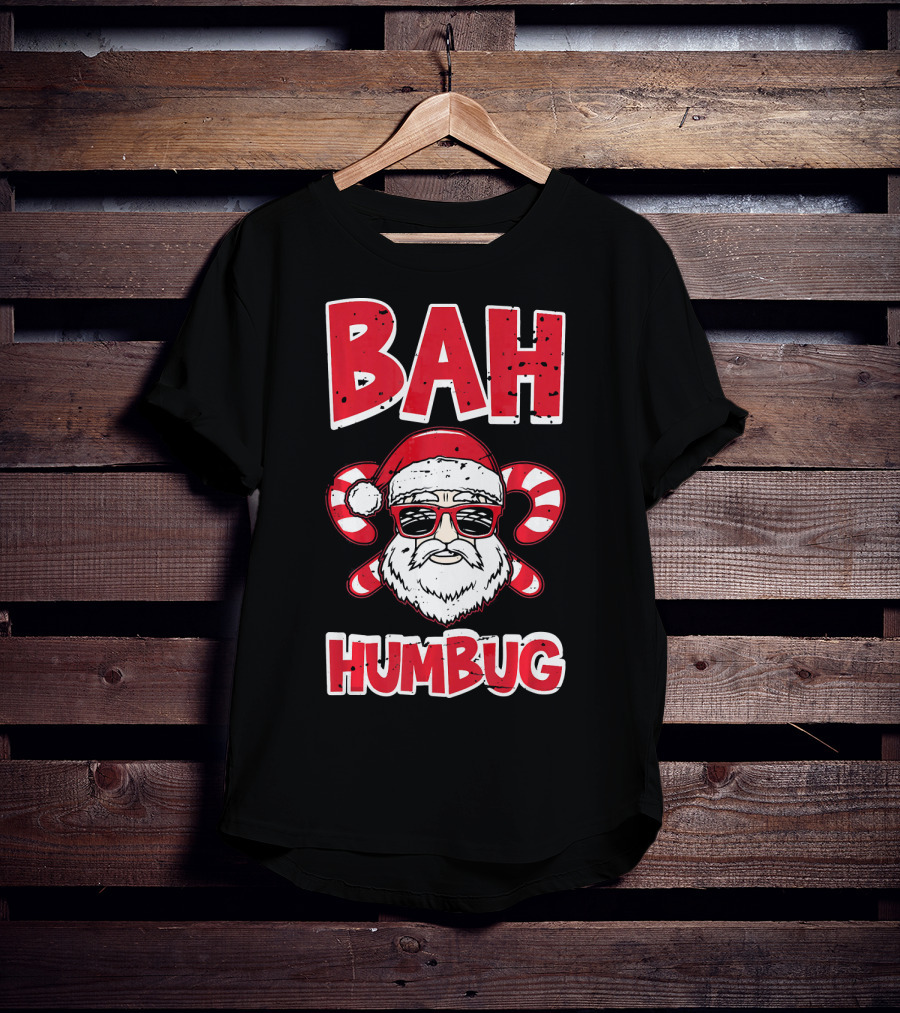 Bah Humbug Santa Candy Cane Glasses T-Shirt