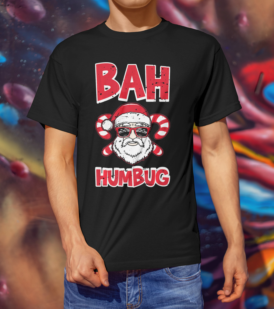 Bah Humbug Santa Candy Cane Glasses T-Shirt