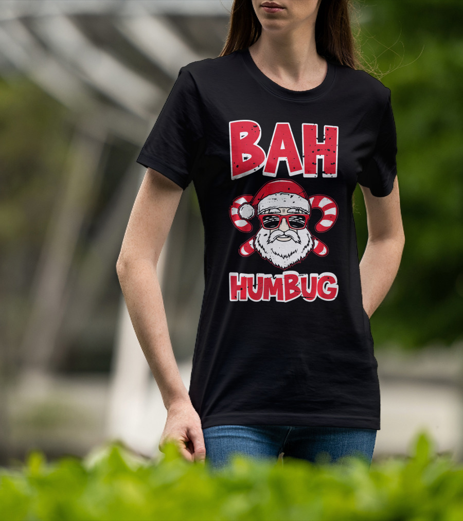 Bah Humbug Santa Candy Cane Glasses T-Shirt
